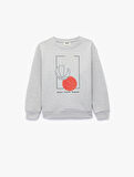 Basketbol Baskılı Uzun Kollu Bisiklet Yaka Sweatshirt