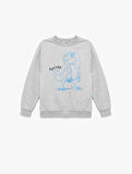 Uzun Kollu Bisiklet Yaka Dinozor Baskılı Sweatshirt