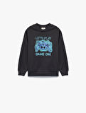 Uzun Kollu Bisiklet Yaka Baskılı Pamuklu Sweatshirt