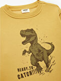 Dinozor Baskılı Uzun Kollu Şardonlu Bisiklet Yaka Sweatshirt