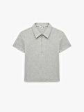 Slim Fit Saç Örgü Dokulu Kısa Kollu Fermuarlı Polo Yaka Tişört