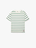 Kısa Kollu Bisiklet Yaka Pamuklu Çizgili Tişört