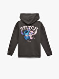 Stitch Lisanslı Baskılı Uzun Kollu Kapüşonlu Oversize Sweatshirt