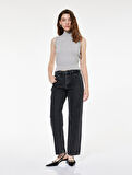 Normal Bel Düz Paça Pamuklu Taşlı Jean Pantolon - Straight Jeans