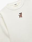 Geyik Nakış Detaylı Uzun Kollu Bisiklet Yaka Şardonlu Sweatshirt