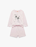 Pamuklu Beli Lastikli Şort ve Uzun Kollu Tişört 2'li Takım
