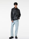 Gömlek Yaka Kapaklı Cepli Uzun Kollu Slim Fit Suni Deri Ceket