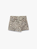 Leopar Desenli Pamuklu Kruvaze Denim Şort Etek