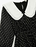 Bebe Yaka Uzun Kollu A Kesim Puantiyeli Elbise