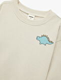 Uzun Kollu Bisiklet Yaka Dinozor Baskılı Pamuklu Sweatshirt
