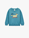 Pamuklu Uzun Kollu Bisiklet Yaka Köpek Baskılı Sweatshirt