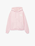 Şardonlu Fermuarlı Arkası Baskılı Cep Detaylı Kapüşonlu Oversize Sweatshirt