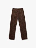 Pamuklu Taş Detaylı Düğmeli Cepli Leopar Desenli Jean Pantolon - Longer Straight Jean