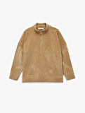 Oversize Uzun Kollu Yarım Fermuarlı Şardonlu Polar Sweatshirt