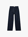 Pamuklu Rahat Kalıp Düz Paça Taşlı Jean Pantolon - Loose Straight Fit Jean