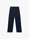 Pamuklu Rahat Kalıp Düz Paça Taşlı Jean Pantolon - Loose Straight Fit Jean
