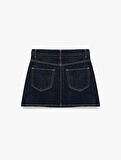 Kemer Detaylı A Kesim Mini Denim Etek