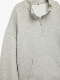 Cepli Uzun Kollu Yarı Fermuarlı Oversize Sweatshirt