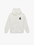 Şardonlu Kanguru Cepli Uzun Kollu Arkası Baskılı Kapüşonlu Fermuarlı Sweatshirt