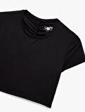 Slim Fit Büzgülü Kısa Kollu Bisiklet Yaka Viskon Crop Spor Tişört