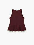 Slim Fit Kolsuz Bisiklet Yaka Modal Kumaş Peplum Bluz