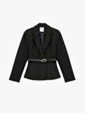 Uzun Kollu Kemer Detaylı Peplum Blazer Ceket