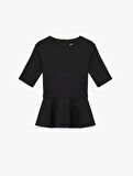 Slim Fit Kısa Kollu Bisiklet Yaka Peplum Bluz