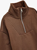 Uzun Kollu Yarım Fermuarlı Şardonlu Dik Yaka Sweatshirt