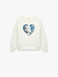 Atatürk Baskılı Uzun Kollu Bisiklet Yaka Pullu Payetli Sweatshirt