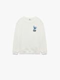 Lisanslı Stitch Baskılı Uzun Kollu Bisiklet Yaka Sweatshirt