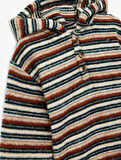 Düğmeli Kapüşonlu Uzun Kollu Çizgili Sweatshirt
