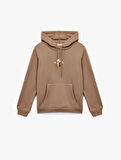 Ayıcık Nakışlı Kanguru Cepli Kapüşonlu Sweatshirt