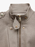 Dik Yaka Uzun Kollu Çıtçıt Düğme Detaylı Fermuarlı Bomber Ceket