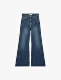 Normal Bel Düğmeli Cepli Geniş İspanyol Paça Jean Pantolon -  Wide Flare Jean