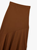 Standart Bel Slim Fit Asimetrik Kesim Midi Etek