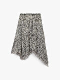Asimetrik Kesim Slim Fit Midi Leopar Etek