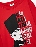 Pamuklu Uzun Kollu Bisiklet Yaka Atatürk Baskılı Sweatshirt