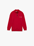 Dik Yaka Yarım Fermuarlı Uzun Kollu Atatürk Nakışlı Pamuklu Sweatshirt