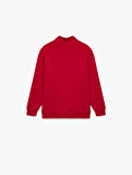 Dik Yaka Yarım Fermuarlı Uzun Kollu Atatürk Nakışlı Pamuklu Sweatshirt