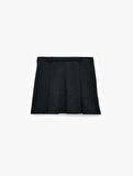 Slim Fit Viskon Karışımlı Kalın Pileli Mini Etek