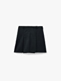Slim Fit Viskon Karışımlı Kalın Pileli Mini Etek