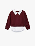 Gömlek Yaka Detaylı Uzun Kollu Okul Sweatshirt