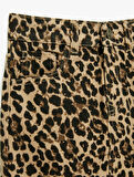 Leopar Desenli Taş Detaylı Pamuklu Denim Etek