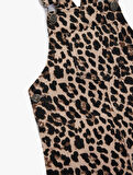 Leopar Desenli Cepli Kare Yaka Pamuklu Denim Jile Elbise