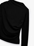 Drape Detaylı Dar Kesim Uzun Kollu Tişört