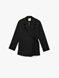 Kruvaze Yaka Uzun Kollu Bağlama Detaylı Blazer Ceket