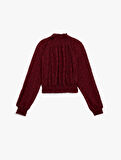 Slim Fit Gipeli Uzun Balon Kollu Dik Yaka Crop Dantelli Bluz