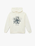 Uzun Kollu Kapüşonlu Kolej Temalı Baskılı Oversize Sweatshirt
