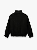 Uzun Kollu Cepli Dik Yaka Fermuarlı Crop Kaşe Bomber Mont