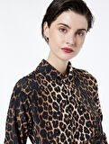 Dik Yaka Uzun Kollu Leopar Desenli Bluz